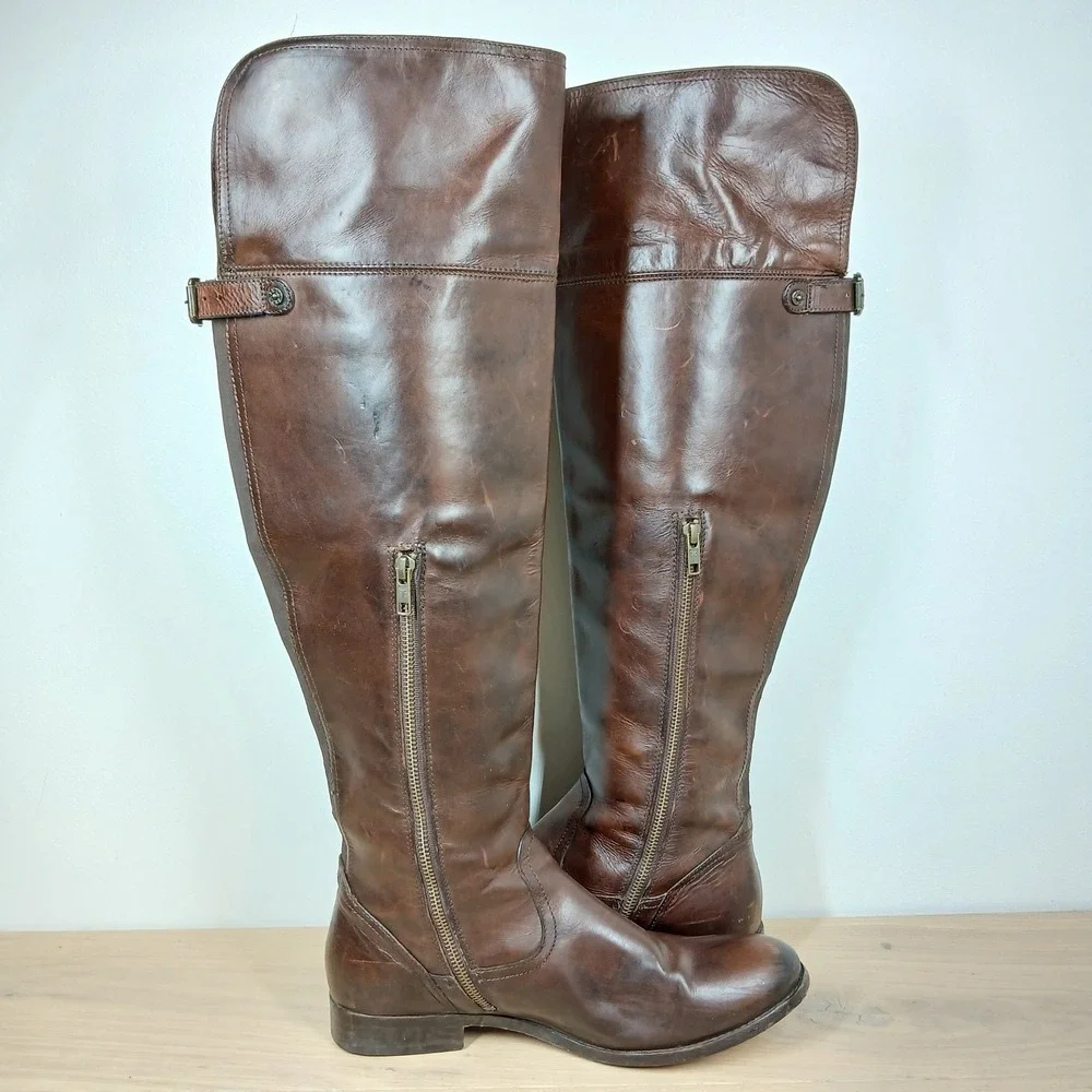 Frye Tall Boots Women 11R Brown Leather Knee High Riding Winter Streetwear Boots